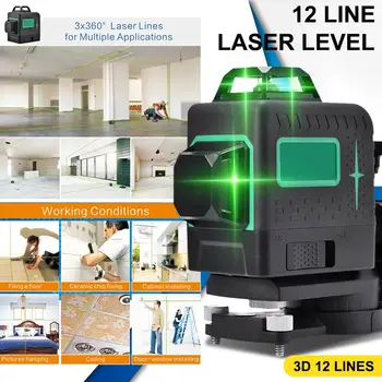 

Mini 3D 12Lines Green Laser Levels Self-Leveling 360 Horizontal And Vertical Cross Super Powerful Green Laser Beam Line