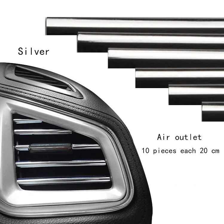 10 шт. тюнинговые молдинги для автомобиля, прокладка для обрезки воздуха, авто вентиляционные решетки, обода для автомобиля, декоративные полосы, хромированные автомобильные аксессуары - Название цвета: Silver