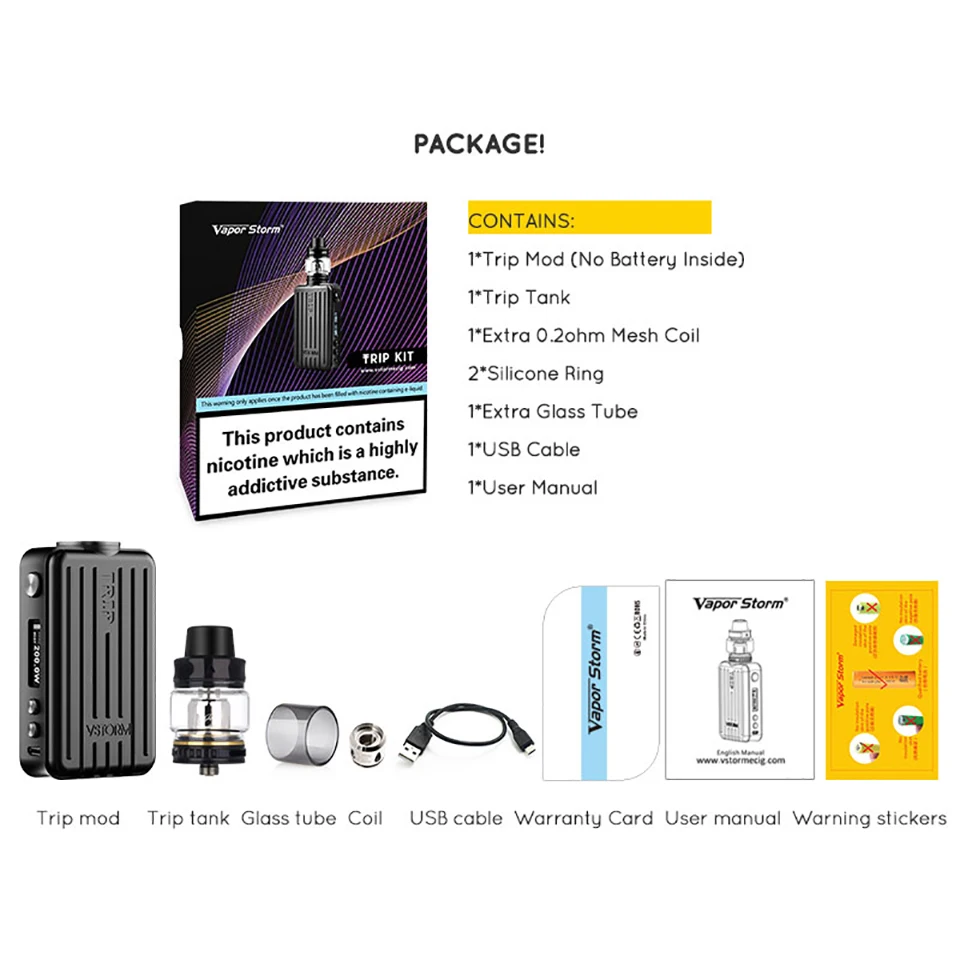 Оригинальный бокс мод Vapor Storm Trip TC 200 Вт мощный с аккумулятором 18650 и экраном 0 91