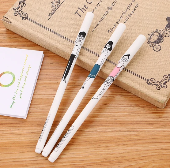 100pcs/Lot Wholesale Gel Pen New Hand Drawn Character Neutral Pen 0.38mm Cute Student Stationery Writing SuppliesGP498