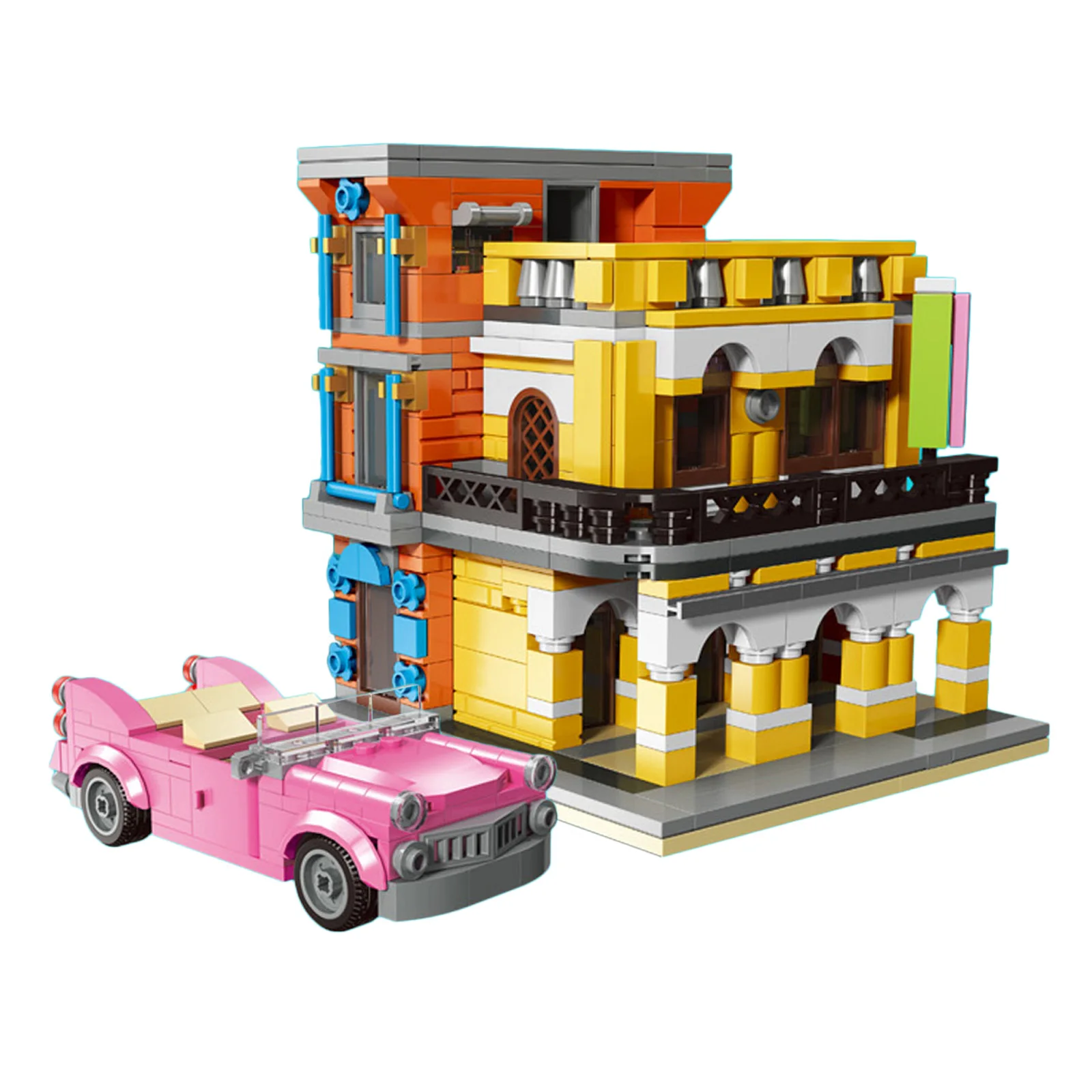 

650Pcs Street View Series Coffee Shop Bricks DIY Small Particle Building Block Model With Small CarChildren Adult Christmas Gift