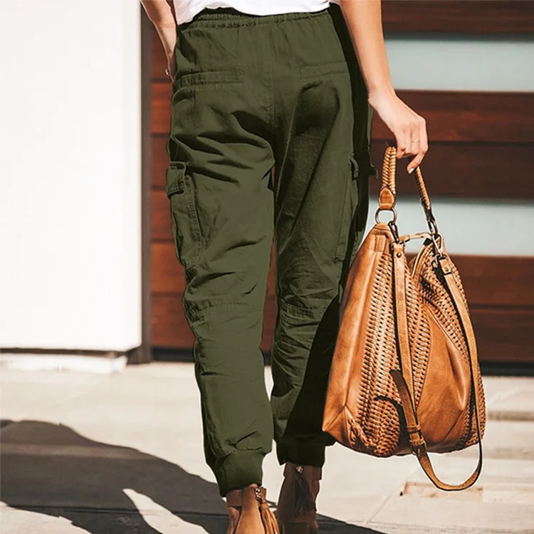 Women Drawstring Pants Side Pockets 