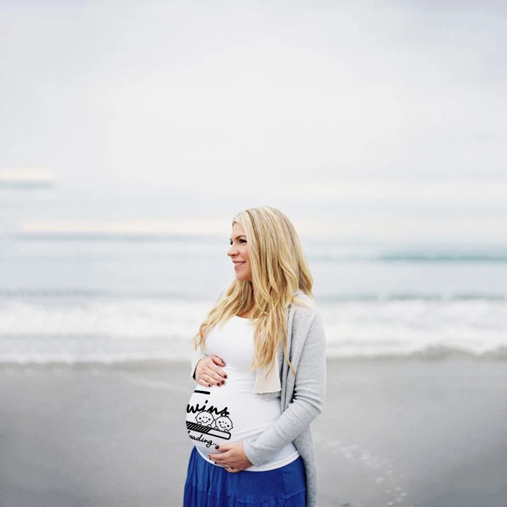 Cheap Tops Pregnant-T-Shirts Maternity-Clothing Anouncement Tee Short-Sleeve Plus-Size Twins w5KER0Jol