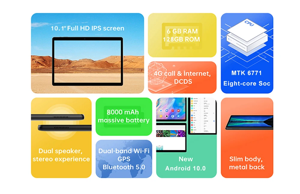 10.1 Inch Android 10.0 Tablet - Octa Core, 6GB RAM, 128GB ROM, Google Play, 3G/4G LTE, Phone Call, GPS, WiFi, Bluetooth Description Image.This Product Can Be Found With The Tag Names Computer Office, Tablet pc, Tablets