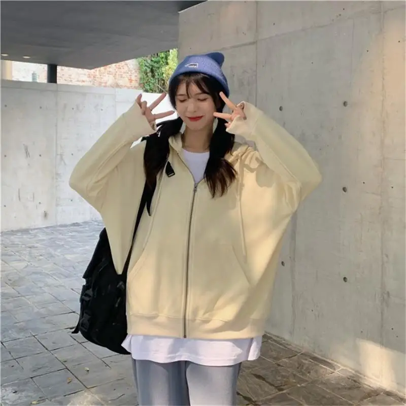 

Women's Sweatshirts Japanese Harajuku Ulzzang Vintage Casual Lazy Solid Color Loose Sweatshirt Female Korean Clothing For Women