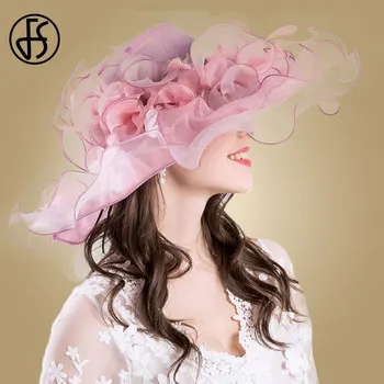 

FS Vintage Kentucky Derby Hats Wedding Tea Party Fascinators For For Women Organza Large Wide Brim Ladies Summer Beach Sun Hat