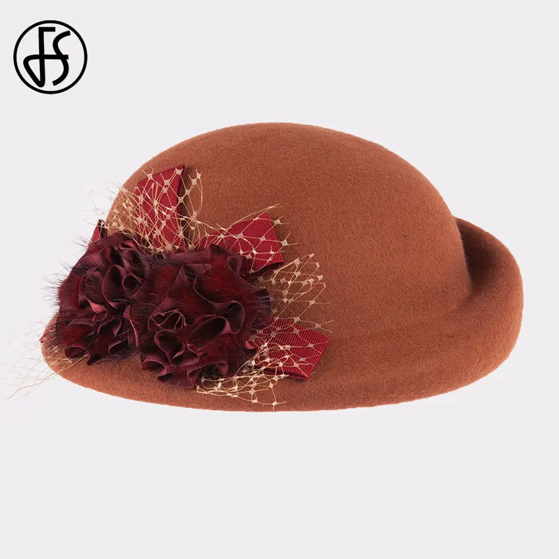 Elegant Wool Beret with Felt Flower Accent - Women's Winter Black Fedora Hat