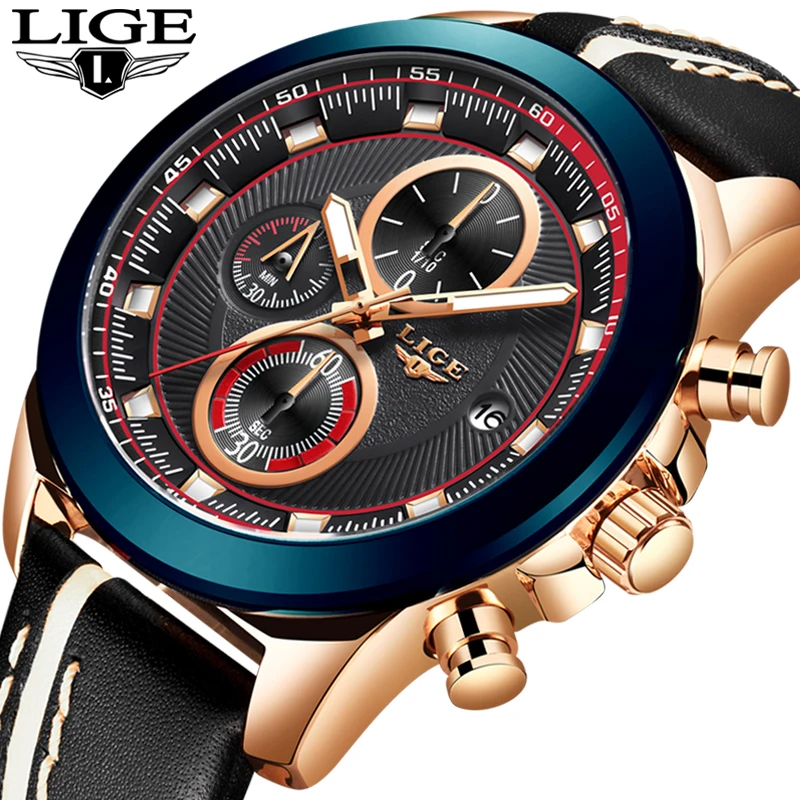 

Relogio Masculino LIGE Mens Watches Top Brand Luxury Chronograph Military Sport Watch For Men with Waterproof Clock Quartz Watch