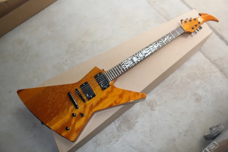 

HOT wholesale High Quality NICE pick-up Explorer ken lawrence Custom Yellow Satin electric guitar music instruments