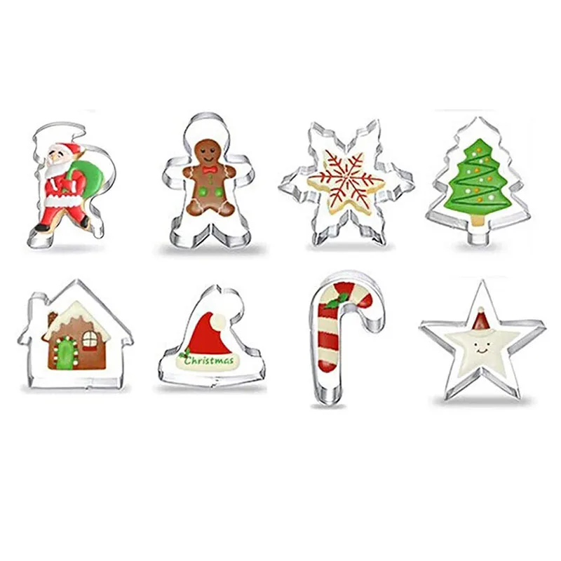 8pcs-6 8 шт рождественские формочки для печенья из нержавеющей стали рождественские праздники формы для печенья для изготовления кексов, печенья, сэндвичей - Цвет: 8pcs-6