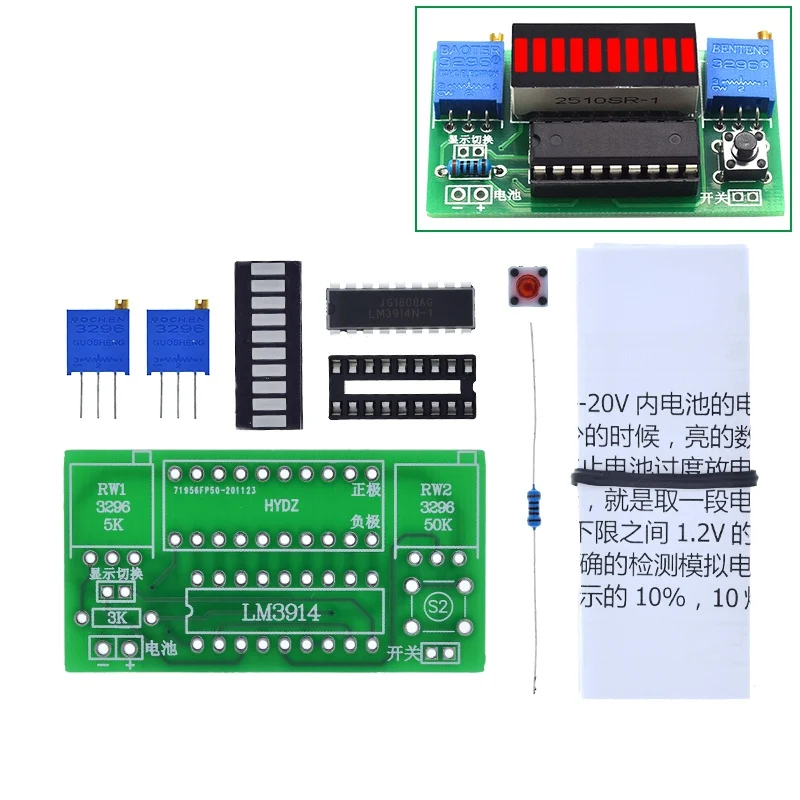 LM3914 10 Segment 3,7 V Lithium-12V Batterie Kapazität Anzeige Modul Power Level Tester Led-anzeige Elektronische DIY Kits – Detail 10