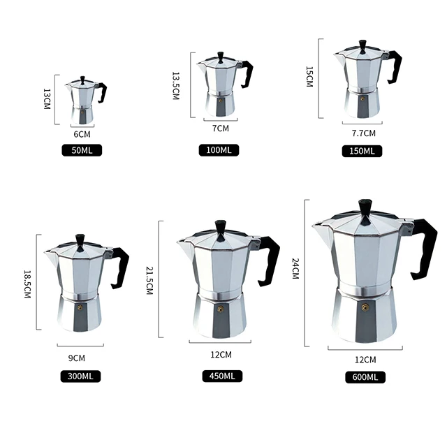 Aluminum Coffee Maker Moka Expresso Percolator Pot 50/100/150/300/450/600ml espresso coffee maker coffee maker coffee pot