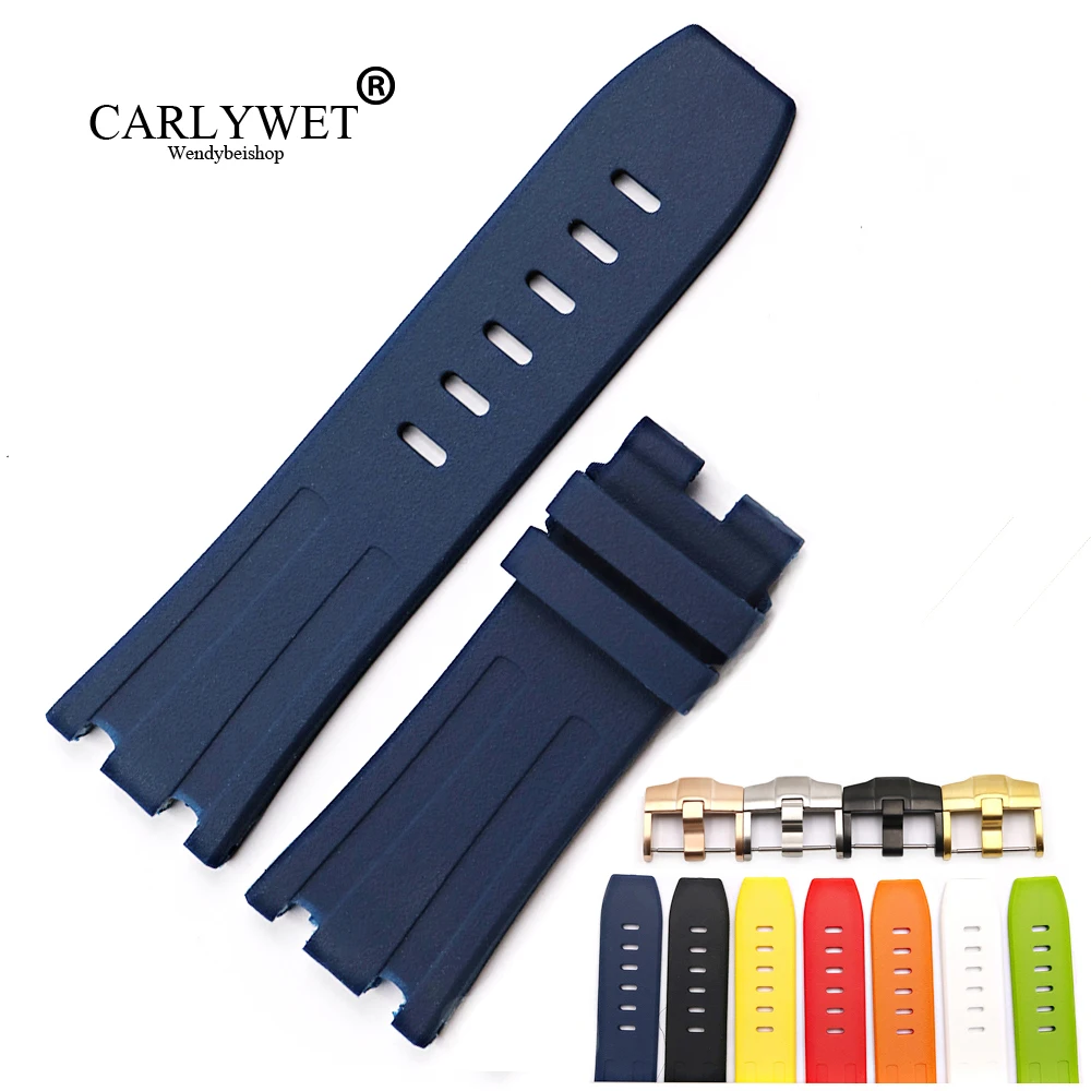 CARLYWET 28mm Blue Waterproof Silicone Rubber Replacement Wrist Watchbands Strap For Audemars Piguet 42mm Royal Oak Offshore