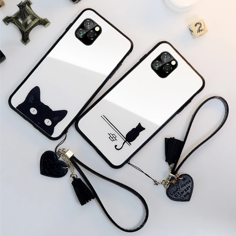 Чехол и ремешок для iPhone 11 Pro Max простой жесткий чехол из закаленного стекла с милым