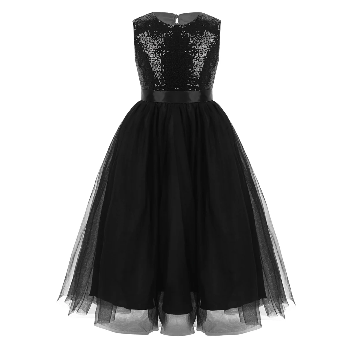 Нарядное платье принцессы без рукавов с цветочным узором для девочек на день рождения Элегантное Длинное кружевное платье на свадьбу для девочек, торжественное платье для причастия - Цвет: Black