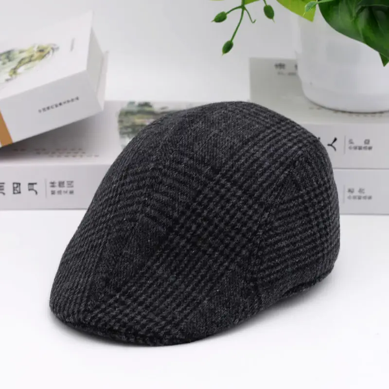 New Spring Autumn Men Cotton Peaked Cap Fashion Trend Simple Striped Beret British Retro Style Casual Keep Warm Painter Hat D11 beret cap for men