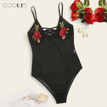 

2020 Sleepwear Women Underwear Embroidery Flowers Lace Hollow Out Lingerie Jumpsuit Bodysuit Pijamas Enteros пижама комбинезон
