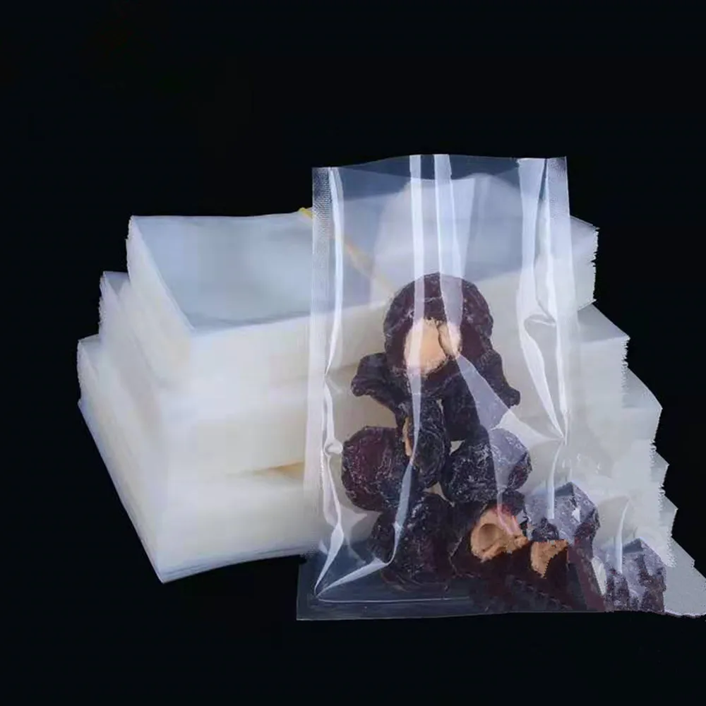 Nylon storage pouches 100Pcs Clear Nylon Vacuum Bag Open Top Heat Seal Tear Notch Sugar Plastic Nut Bean Spice Hot Dog Food Tea Storage Pouches