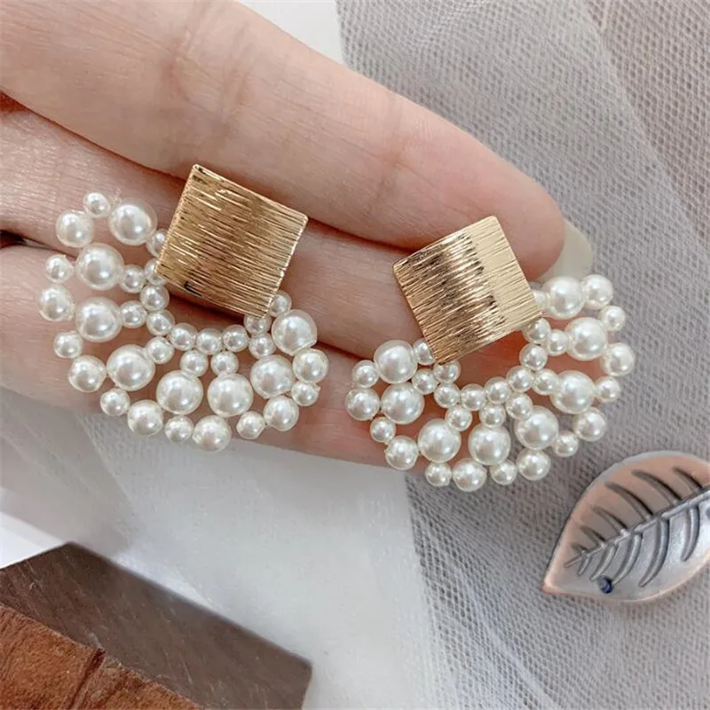 Geometric Earrings Wedding-Jewelry Pearl Bohemian Women MINHIN Simulated