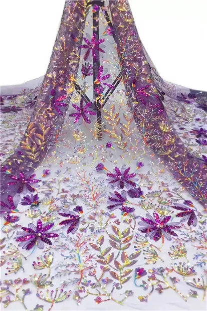 Sequins Material African French Net Lace Fabric Sequins Milk Silk Lace High Quality Nigerian Lace Fabric 5Yards For Wedding 1222