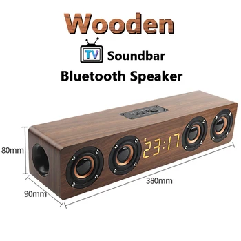 

20W Wooden TV Soundbar Portable Bluetooth Speaker Wireless Column Home Theater Bass Stereo Multi-function Subwoofer with TF FM