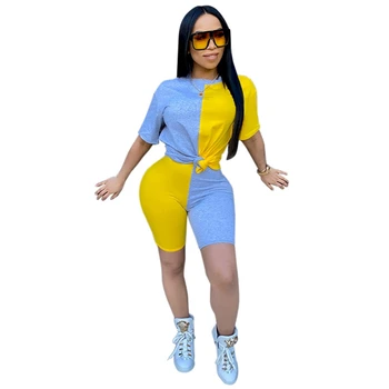 

New Women Sets Summer Tracksuits Patchwork Sportswear Tops+Shorts Suit Two Piece Set Club Party Street Outfits Blue XXXL
