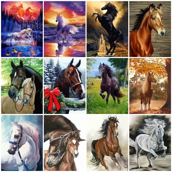 

AZQSD DIY Oil Painting By Numbers Animal Acrylic Paint Unframe Coloring By Numbers Canvas Horse For Adults Handpainted Gift