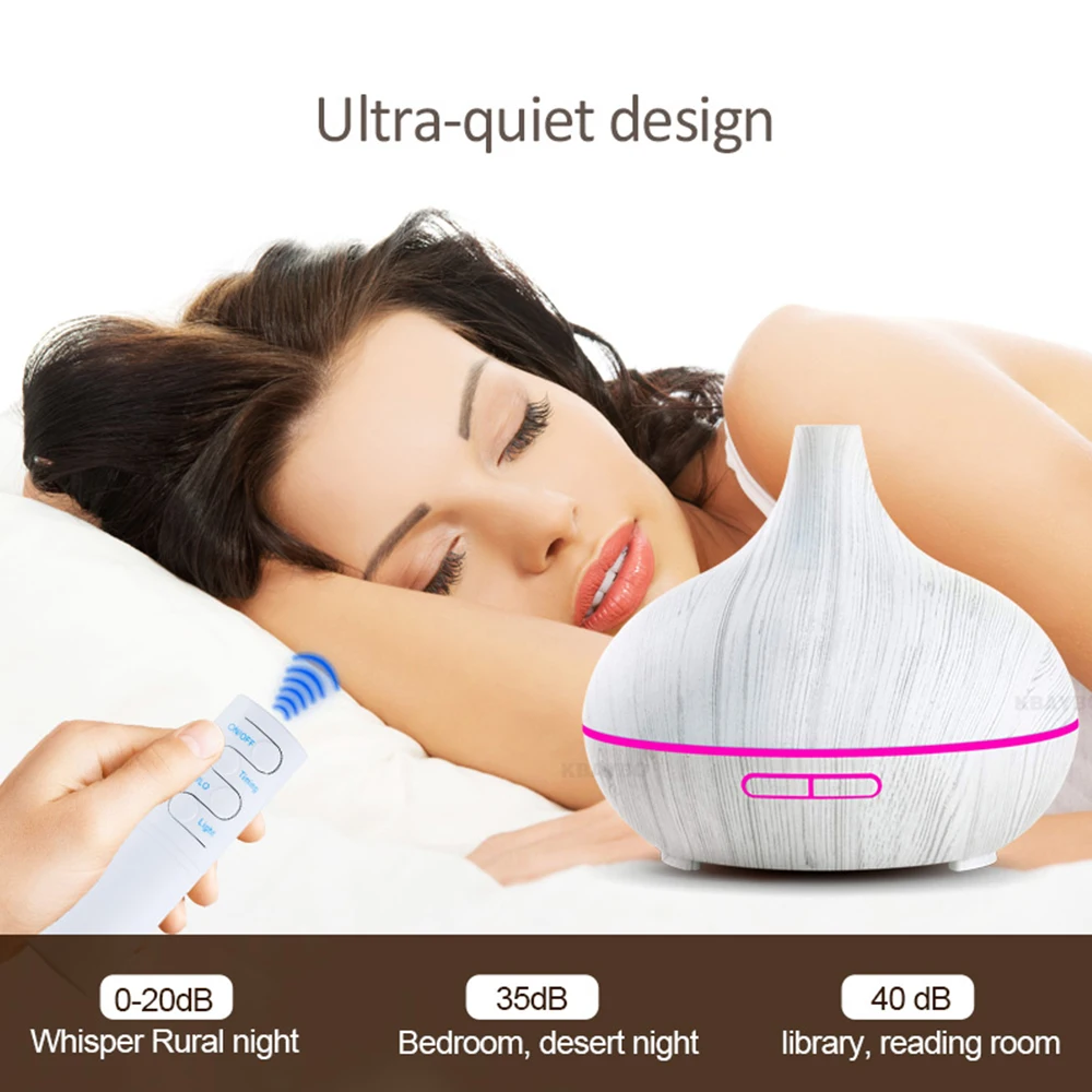 550ml Aroma Essential Oil Diffuser Ultrasonic Remote Control Humidifier Air Freshener Sleep 7 Colors LED Lights White Wood Grain