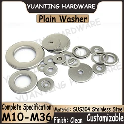 1Piece-30Pcs SUS304 Stainless Steel Plain Washer M10 M12 M14 M16 M18 M20~M36 Plain Gasket Shim Gasket Complete Specificaitons
