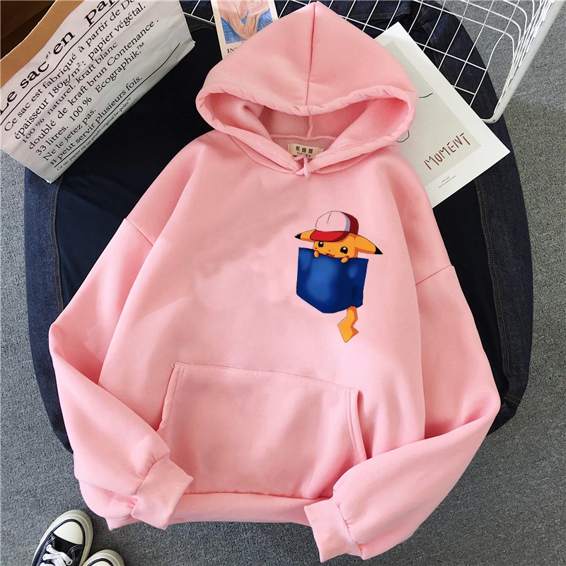 Покемон куртка Пикачу с капюшоном Забавный Pika Kawaii толстовка одежда 90s Ullzang Harajuku одежда с покемоном Пуловеры мультфильм для мужчин и женщин