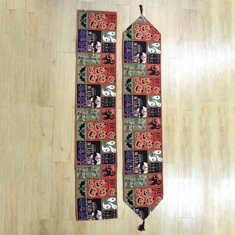 Halloween Party Table Runner Bat Pumpkin Pattern Printing Tablecloth Funny Table Cover Horror Dress Up Table Mats Decor