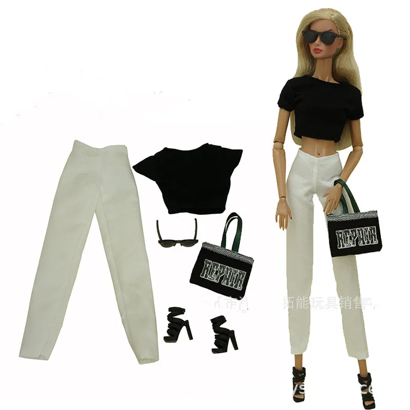 Одежда для куклы Барби 1/6 BJD модная одежда черная рубашка верхние брюки обувь