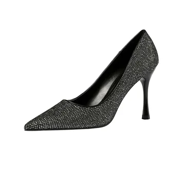 

2020 spring new high heel women fashion simple solid color rhinestone decoration sexy pointed toe fashion high heels