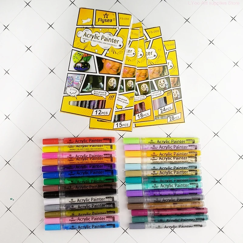 12/28/80Colors Set 0.7MM 2.0MM Acrylic Paint Marker Pen Art Markers Supplies On Rock Glass Canvas Metal Ceramic Mug Wood Plastic