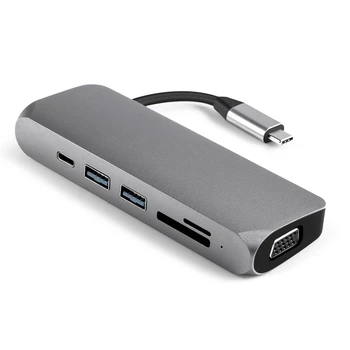 

Type C to Vga Hub adapter Vga+Pd+Usb 3.0X2+Sd/Tf Converter for for Mac book Pro/Pc/Switch/Meeting/Game