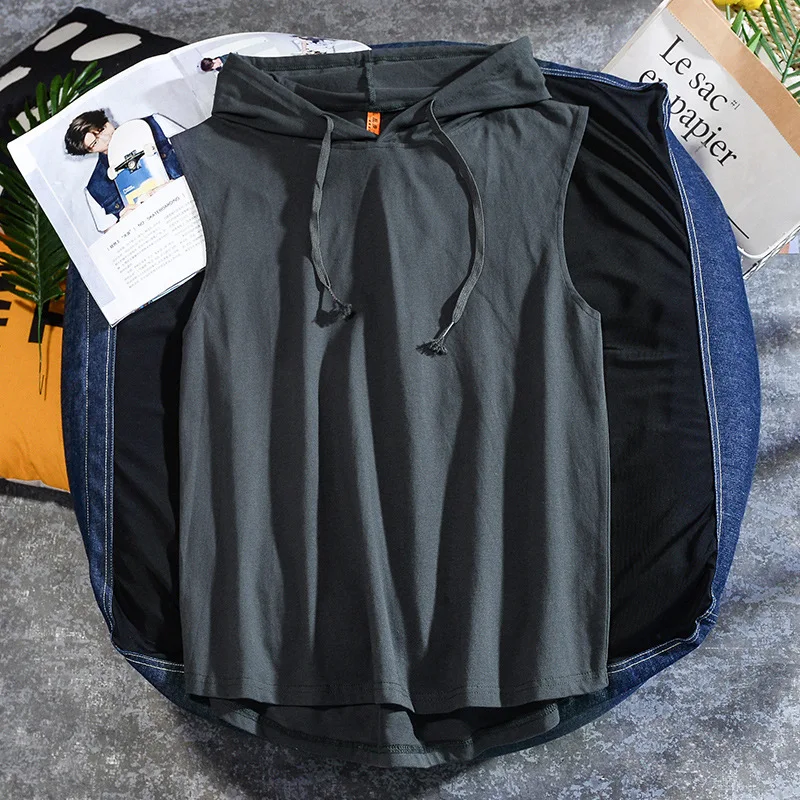 

MRMT 2023 Brand New Men's Large Vest Hooded Sleeveless Men's Loose Casual Solid Color Casual Sports Vest Men Waistcoat