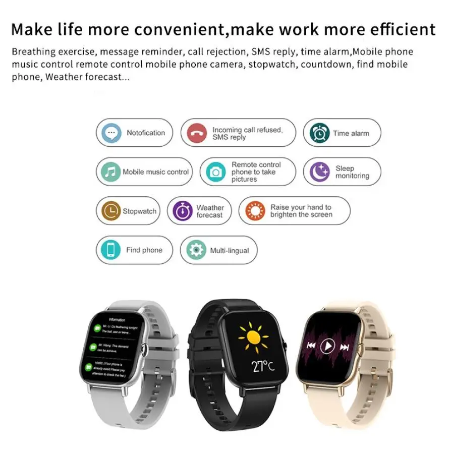 DT94 1.78 inch Bluetooth Call Smart Watch Full Touch Blood Pressure Heart Rate Monitor Smartwatch Wristband for Android IOS