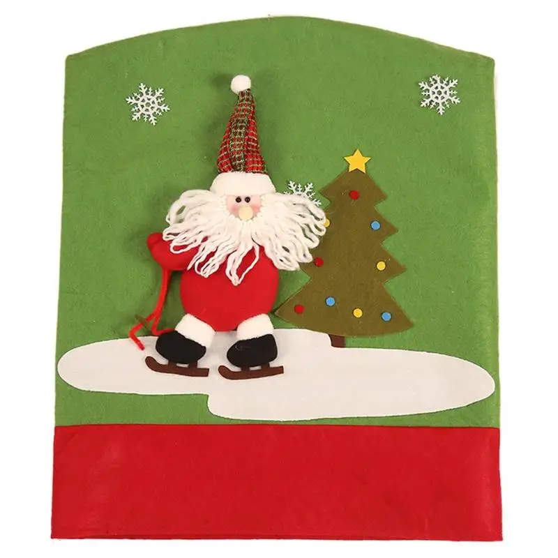 Год Рождество накладка на стул мультфильм Санта Клаус Снеговик напечатанный нетканый материал ужин стул спинки Чехлы для стола вечерние украшения