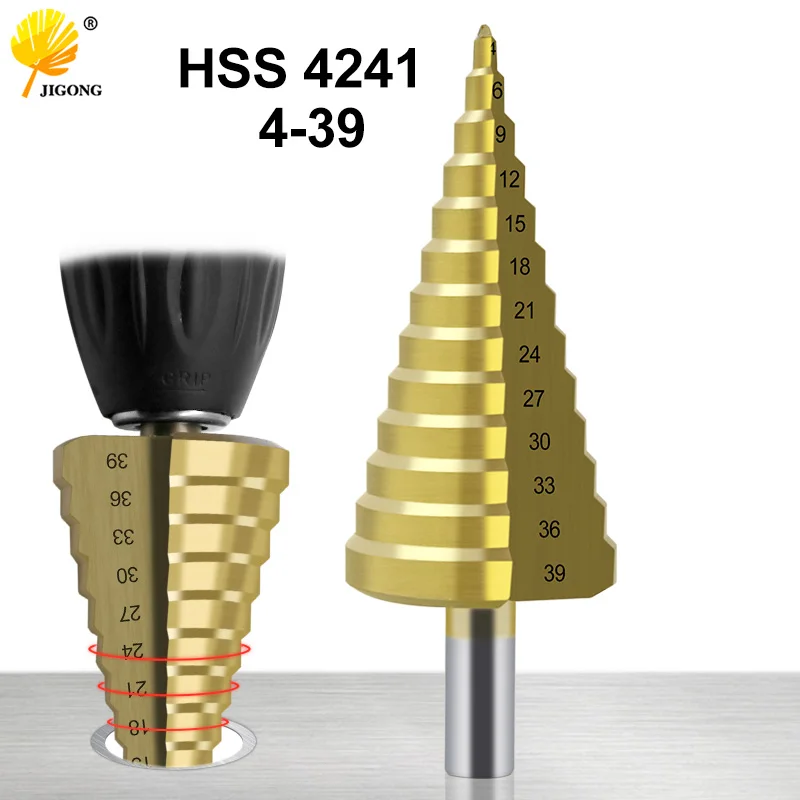 4-39 mm HSS Titanium Coated Step Drill Bit Drilling Power Tools for Metal High Speed Steel Wood Hole Cutter Cone Drill 1pcs 4 32 4 42 mm hss titanium coated step drill bit drilling power toolsmetal high speed steel wood hole cutter step cone drill