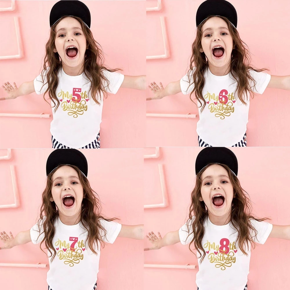 

2021 коллекция детских футболок для девочек на день рождения; Сезон лето детская одежда забавная футболка футболки, топы Размеры От 1 до 8 лет подарок