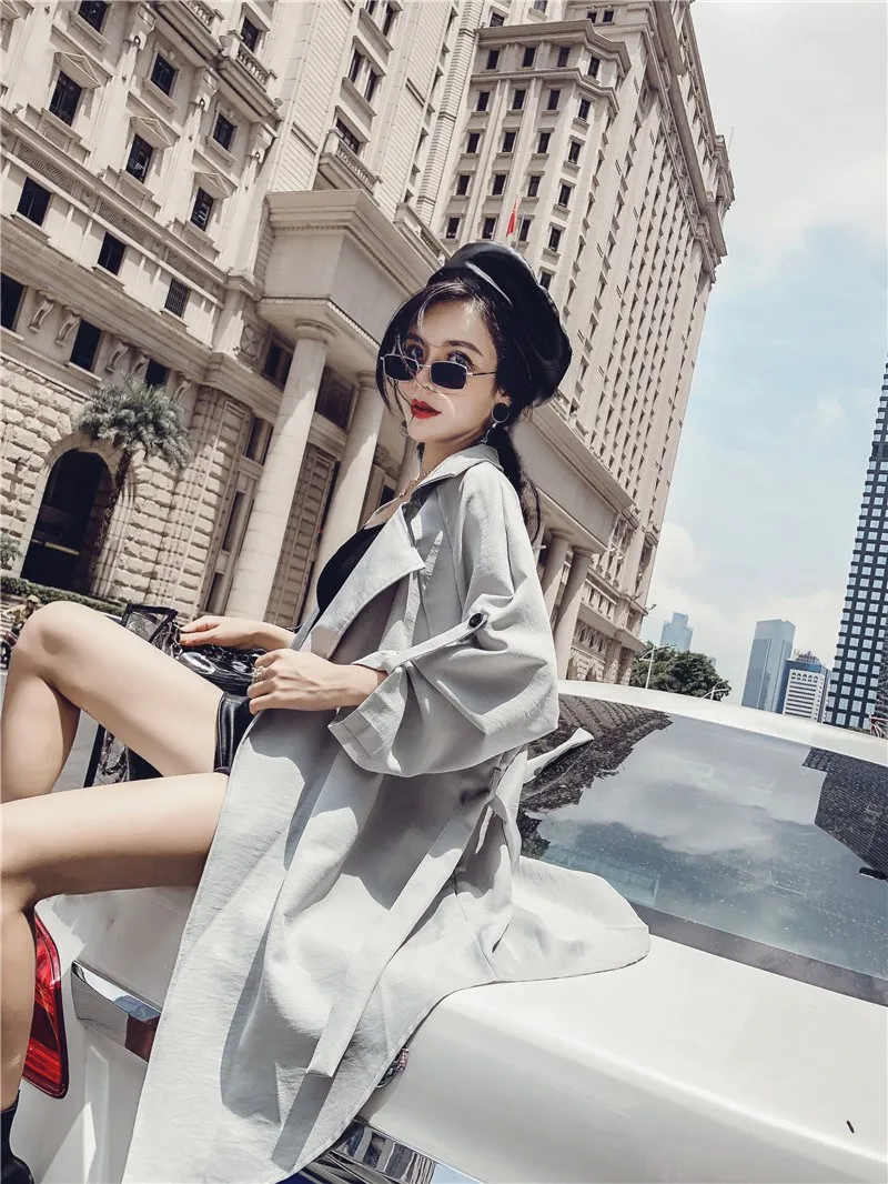 WHITNEY WANG Осенняя мода уличная открытая стежка пояса Тренч Женский Россия ветровка пальто