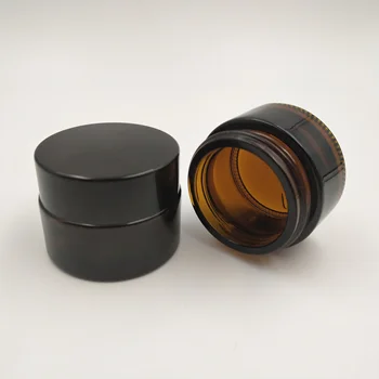

10pcs 20g Empty Cosmetic Containers, Amber Round Glass Jars With Black Cap Black Plastic Cover, Cosmetic Sample