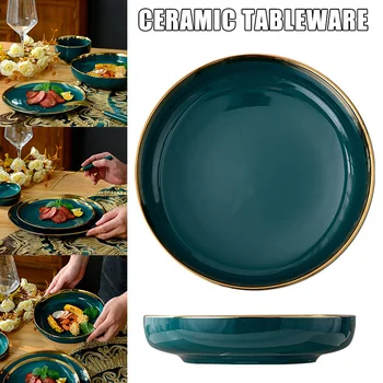 

Nordic Ceramics Phnom Penh Plate Steak Plate Fruit Plate Household Tableware Large Dark Green Drop Shipping