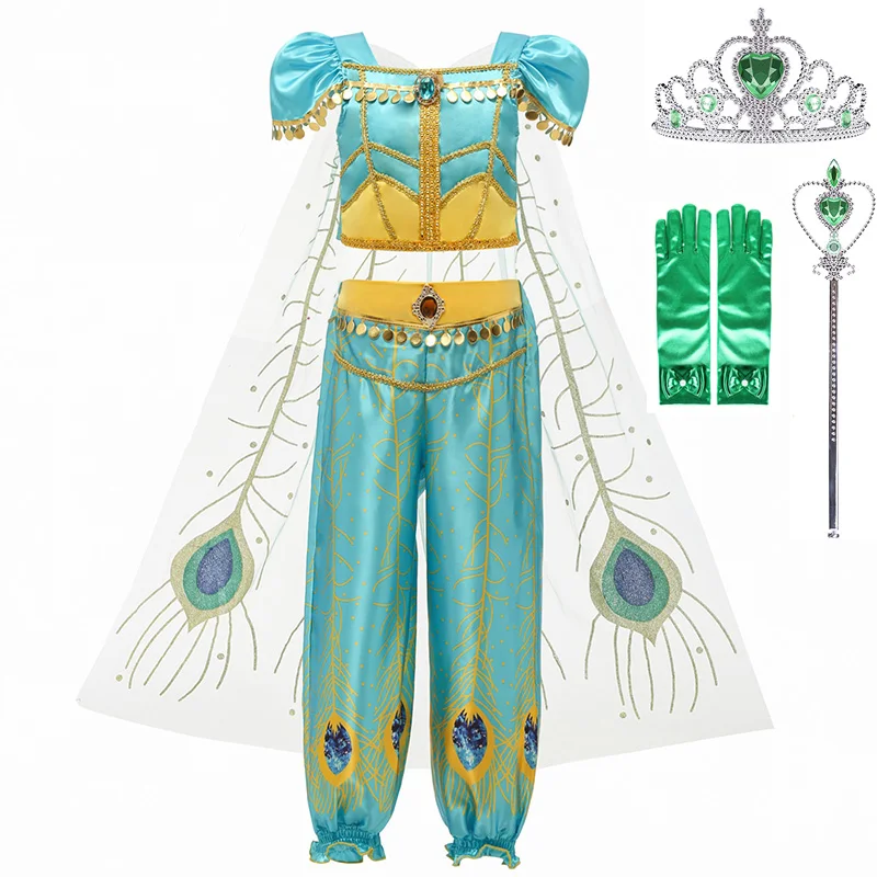 Jasmine C Set-2 Карнавальный Карнавальный костюм для маленьких девочек; детская Рождественская одежда для костюмированной вечеринки «Жасмин»; детское платье для дня рождения и аксессуары для париков - Цвет: Jasmine C Set-2