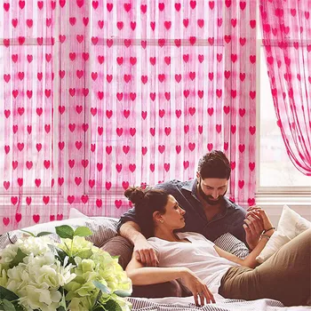 

Wedding soft strand Love Heart Red Curtain Window Voile Drape Valance Fabric Heart Garland Valentine wall decoration Decorations
