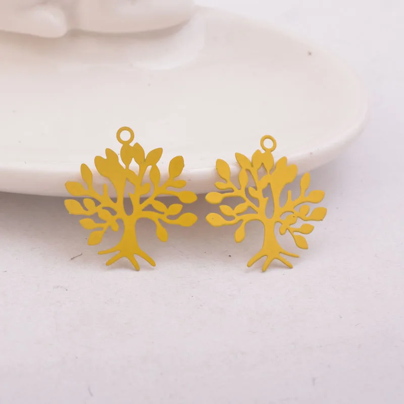 50pcs AC10554 22*23mm Laser Cut Tree Charm Rose Gold Plant Pendants Brass Trees Charms Drop Earrings accessories