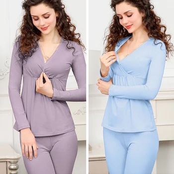 

Maternity Pajamas Maternity Long Sleeve Nursing Tops Pants V-Neck Pajamas Suit Pregnant Nursing Nightwear