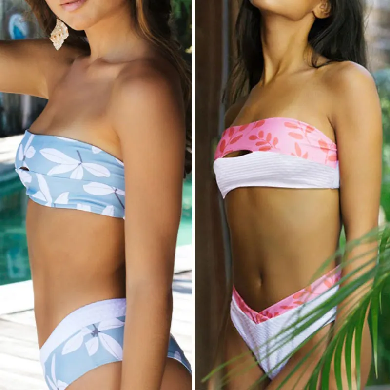 Zrtak-Bikinis con volantes para mujer, traje de baño femenino, bañador con lazo de encaje, conjunto de Bikini estampado, ropa de playa con cordón 2021