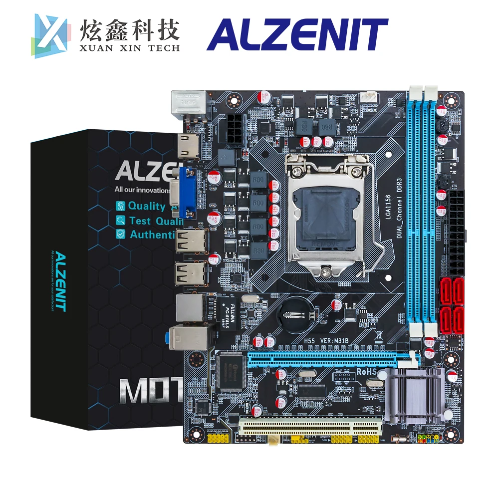 

ALZENIT H55 Desktop Motherboard For Intel H55 LGA 1156 i3 i5 i7 DDR3 16GB USB2.0 SATA2.0 VGA HDMI PCI Express x16 M-ATX