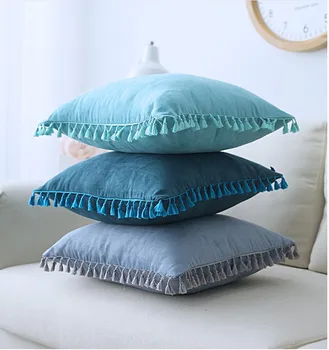 

Yellow Blue Green Pink Gery Cushion Cover with Tassels Decoration Home Decor Pillow Cover Lumber Pillow Case 45X45CM/30x50cm